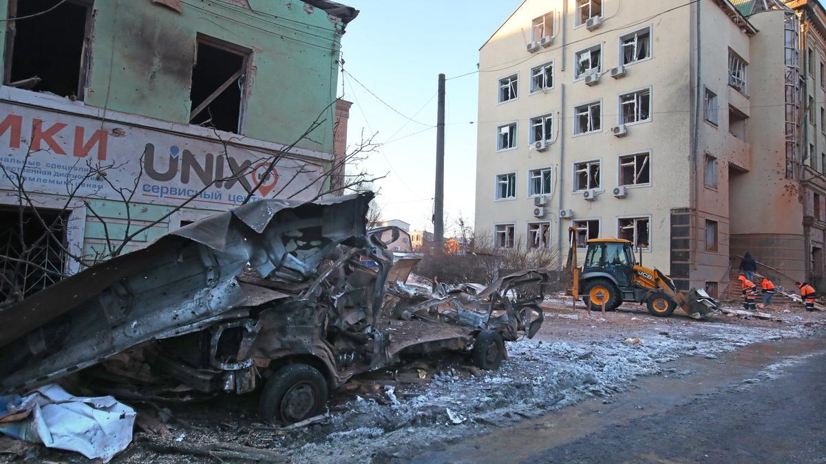 Destrozos en Járkov (Ucrania).