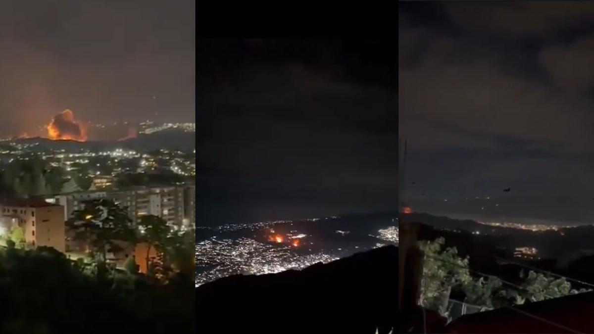 Imágenes de las explosiones reportadas por usuarios en redes y aviones sobrevolando la ciudad de Caracas