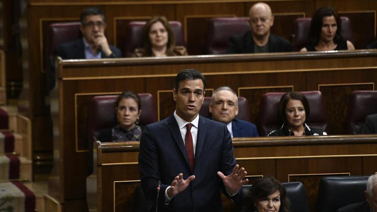 El presidente del Gobierno, Pedro Sánchez, durante la sesión de control al Ejecutivo en el Congreso.