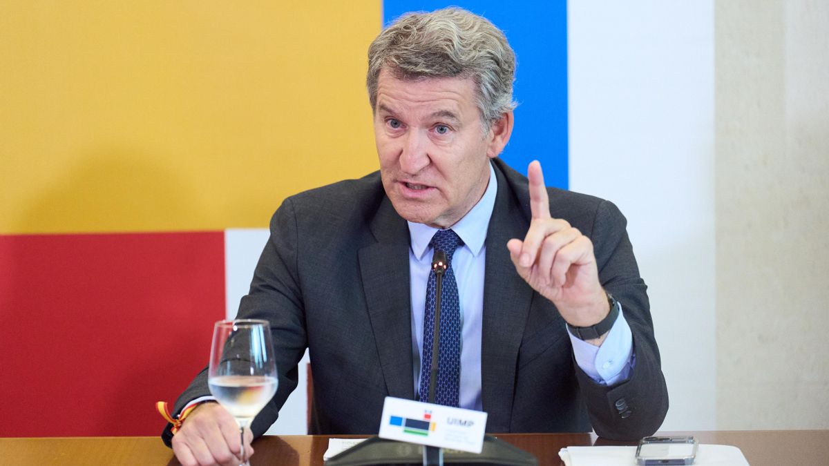 El presidente del PP, Alberto Núñez Feijóo en una comparecencia.