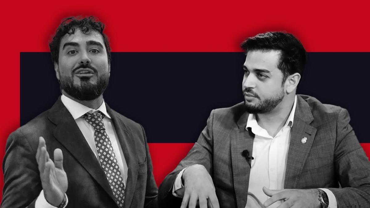 A la izquierda, el eurodiputado Alvise Pérez. A la derecha, su nuevo asesor, Adrián Yacar.