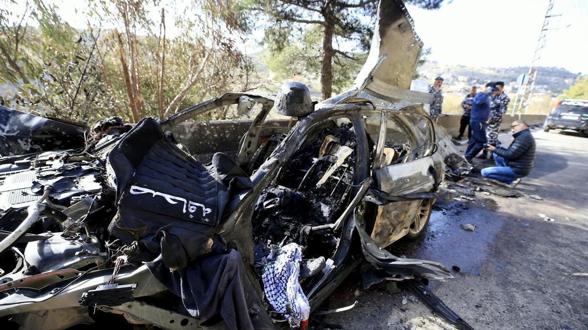 Coche en el que viajaban los tres periodistas asesinados por Israel