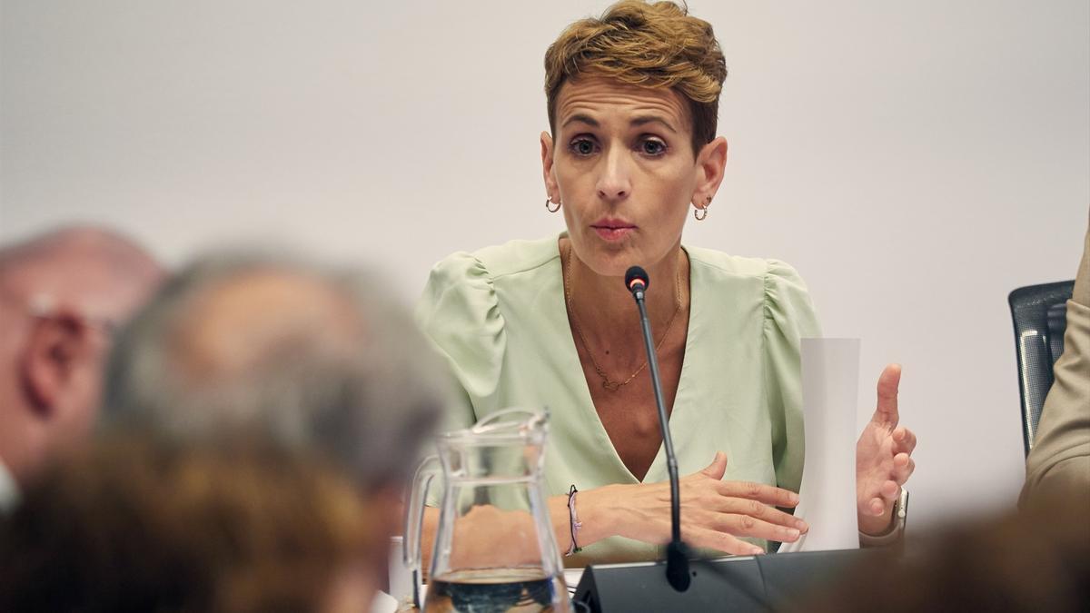 La presidenta del Gobierno de Navarra, María Chivite, comparece en la comision de regimen foral.