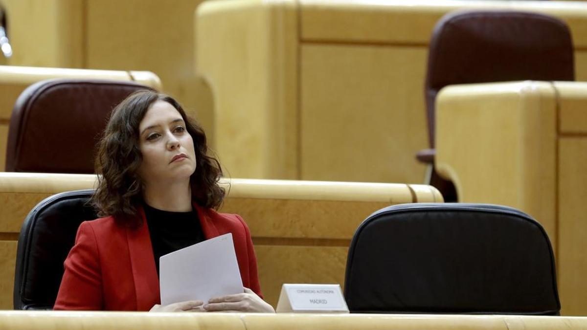 La presidenta de la Comunidad de Madrid, Isabel Díaz Ayuso, en el Senado.