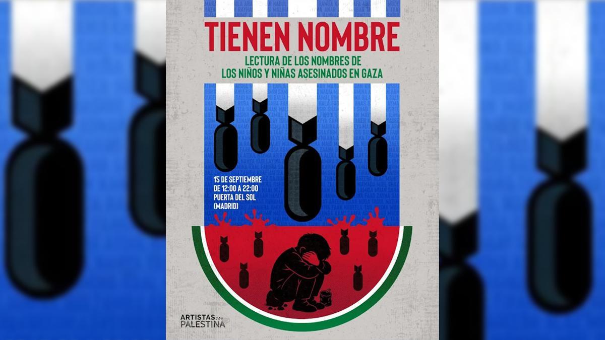Cartel del acto 'Tienen nombre. Lectura de los nombres de los niños y niñas asesinados en Gaza' organizado por Artistas con Palestina
