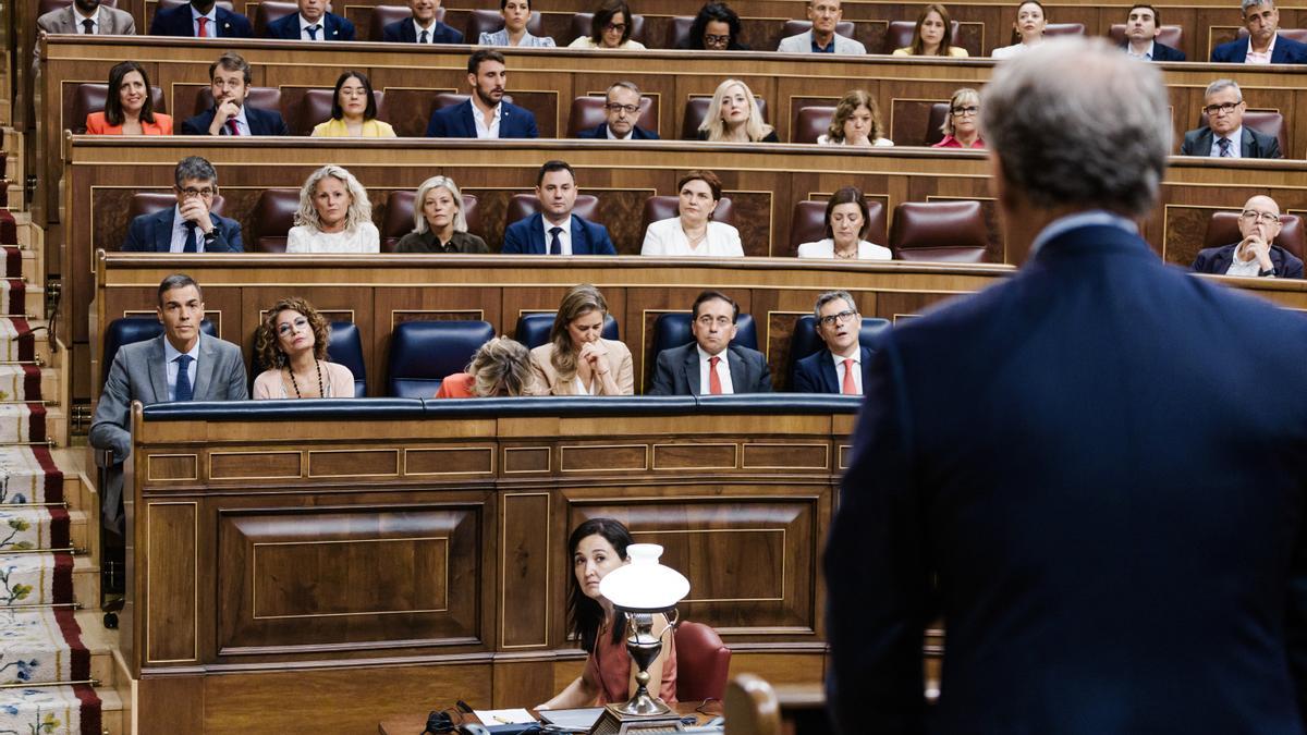 Pedro Sánchez, María Jesús Montero y Yolanda Díaz, durante un pleno en el Congreso de los Diputados.