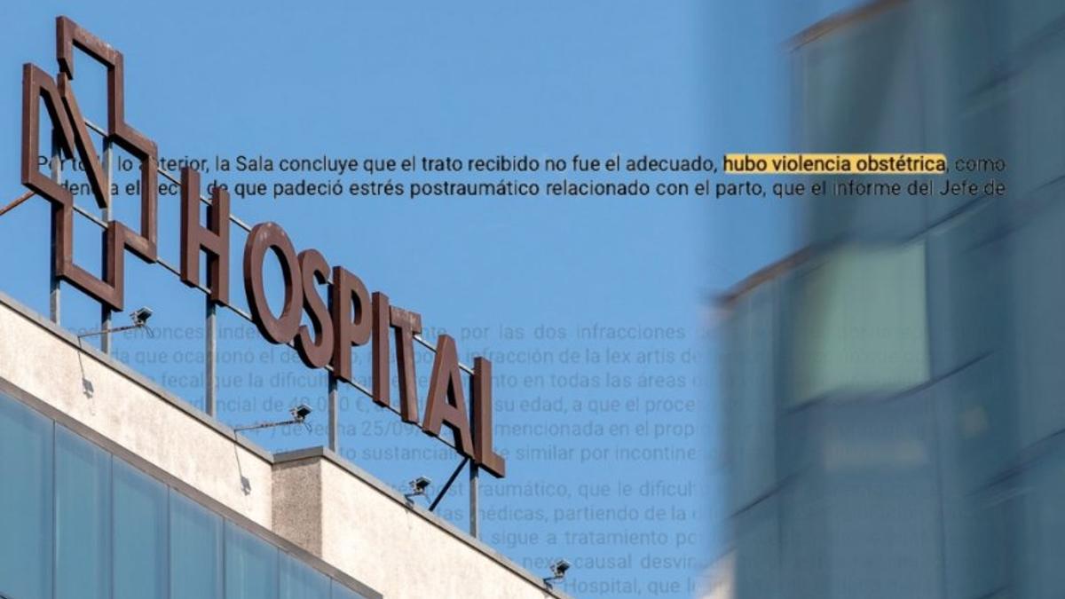Fragmento de la sentencia y detalle de la fachada del Hospital Clínico de Santiago.
