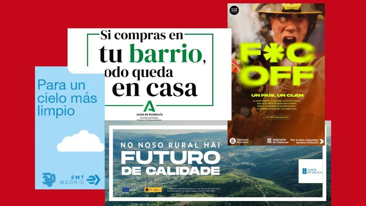 Campañas publicitarias del Ayuntamiento de Madrid, la Junta de Andalucia, la Generalitat de Catalunya y la Xunta de Galicia.