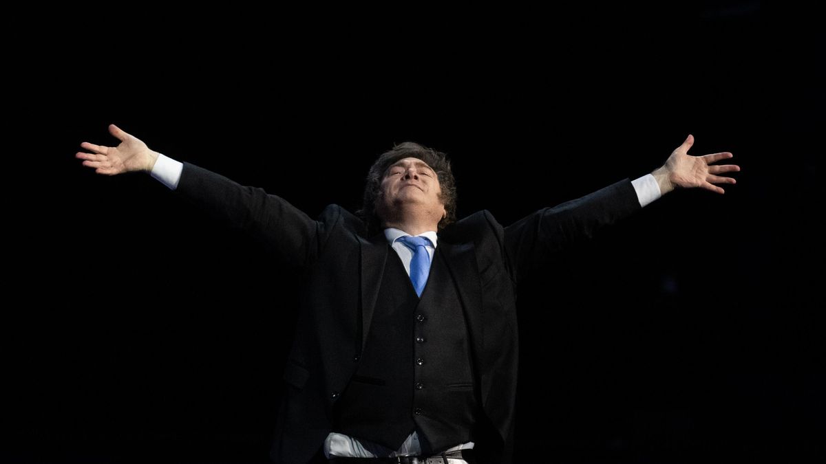 El presidente de Argentina, Javier Milei, durante el acto de clausura del Madrid Economic Forum, en el Palacio de Vistalegre.