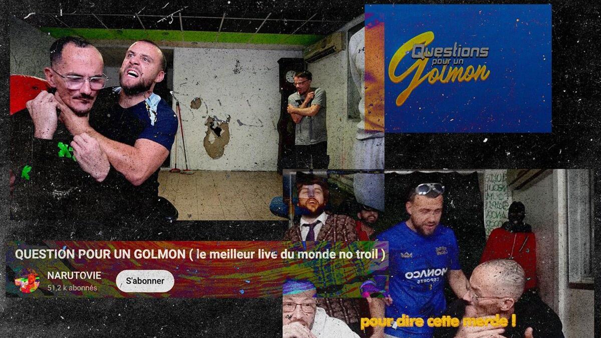 Capturas de pantalla de videos del canal de YouTube de Narutovie, incluyendo el directo "Preguntas para un Golmon".