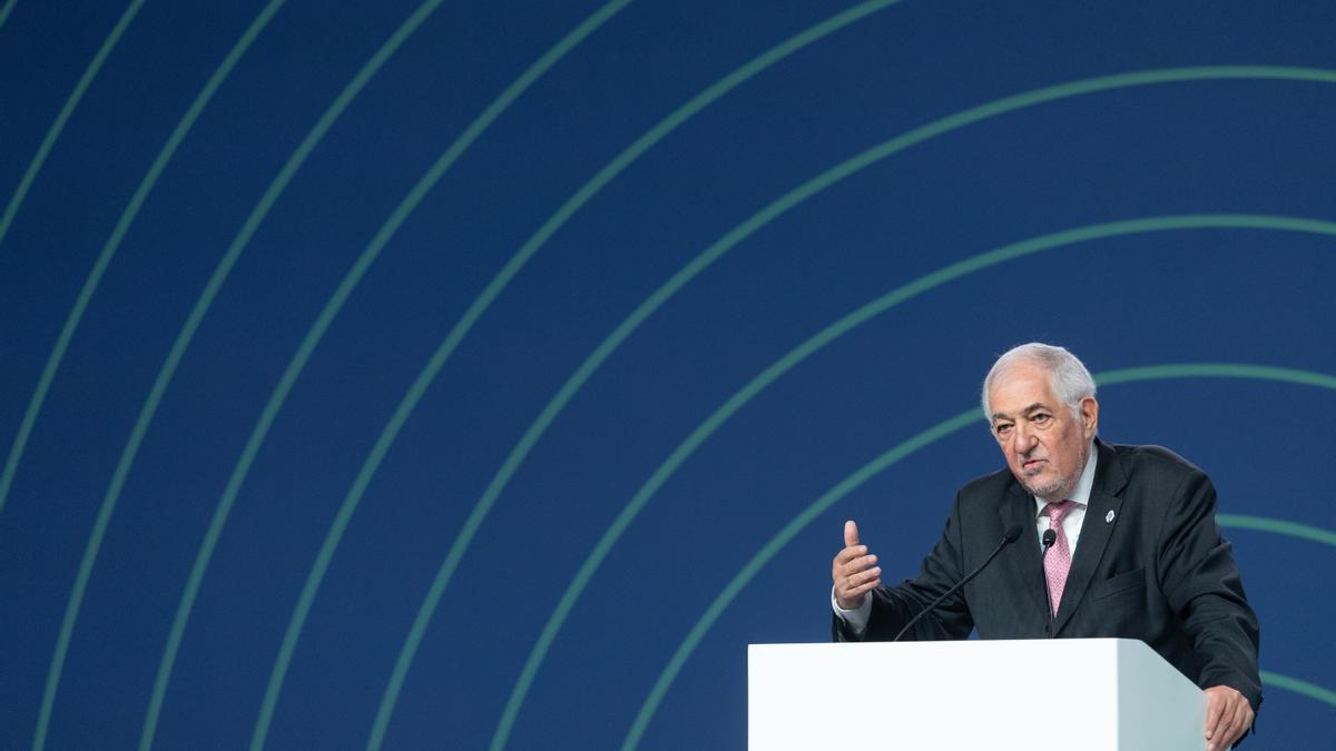 El presidente del TC, Cándido Conde-Pumpido, durante la inauguración de la VI Conferencia Mundial de Cortes Constitucionales, en Madrid.