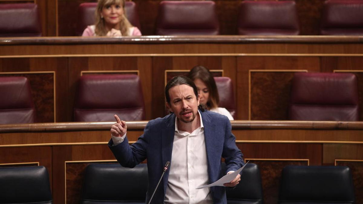 El vicepresidente segundo del Gobierno, Pablo Iglesias, durante su intervención en la sesión de control al Gobierno en el Congreso.