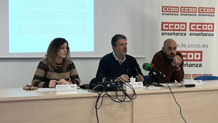 El secretario general de FECCOO, Francisco García; el secretario de Privada y Servicios Socioeducativos, Pedro Ocaña; y la secretaria de Juventud, Beatriz García.