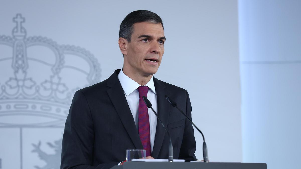 Pedro Sánchez, durante su comparecencia en La Moncloa para hablar del pacto con la OTAN