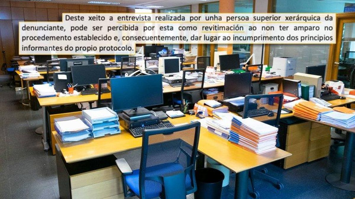 Oficinas de la Xunta y resolución de la Valedora sobre la incorrecta tramitación de una denuncia de acoso laboral.