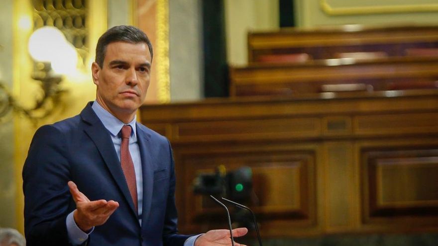 El presidente del Gobierno, Pedro Sánchez, este miércoles en la tribuna del Congreso.