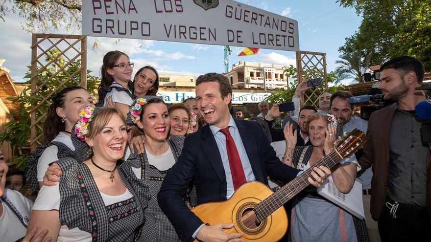 El líder del PP, Pablo Casado, este jueves en Murcia.