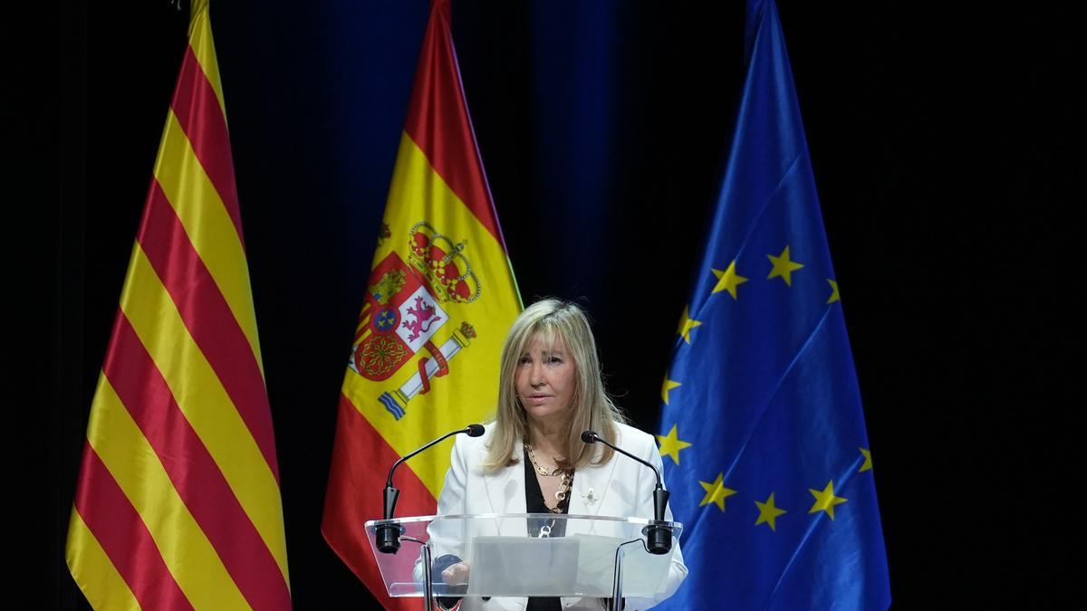 La presidenta del CGPJ, Isabel Perelló, durante su discurso en la entrega de despachos de la nueva promoción de jueces.