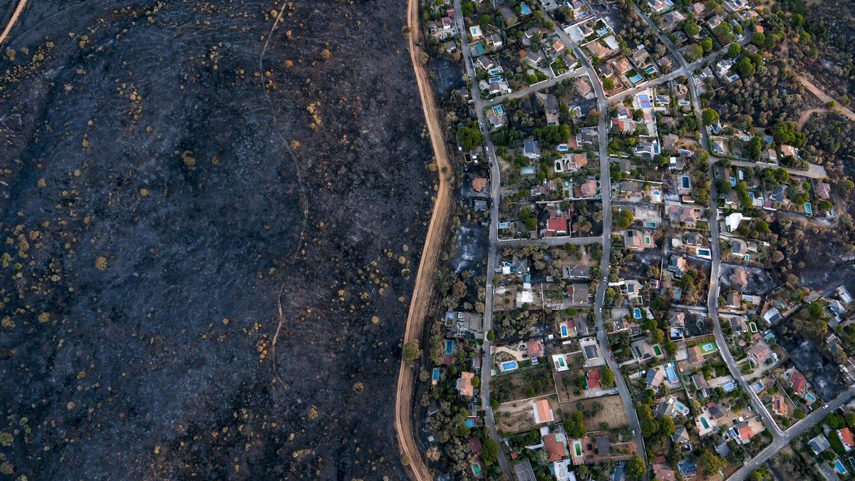 Urbanización Encinar del Alberche tras el paso del incendio del suroeste de Madrid, el 1 de agosto.