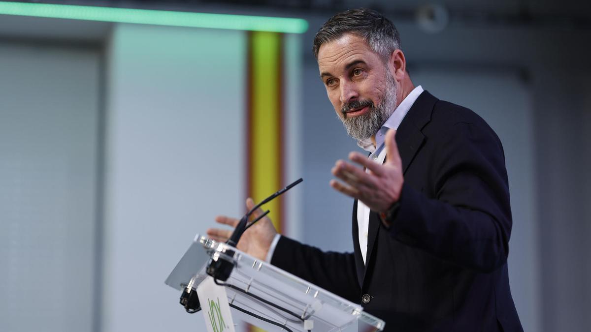 Rueda de prensa del líder de Vox, Santiago Abascal, tras el Comité de Acción de Política del partido.