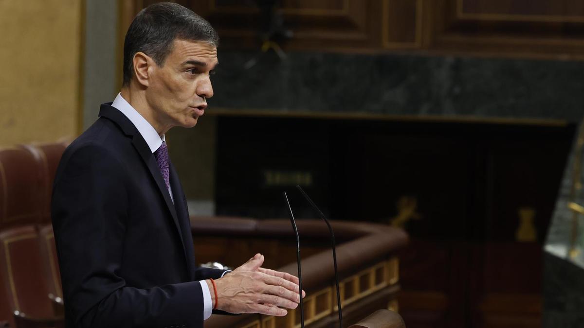 El presidente del Gobierno, Pedro Sánchez interviene en el pleno del Congreso de los Diputados