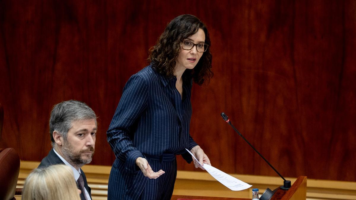 La presidenta de la Comunidad de Madrid, Isabel Díaz Ayuso, interviene durante el pleno que el pasado jueves celebró la Asamblea regional.