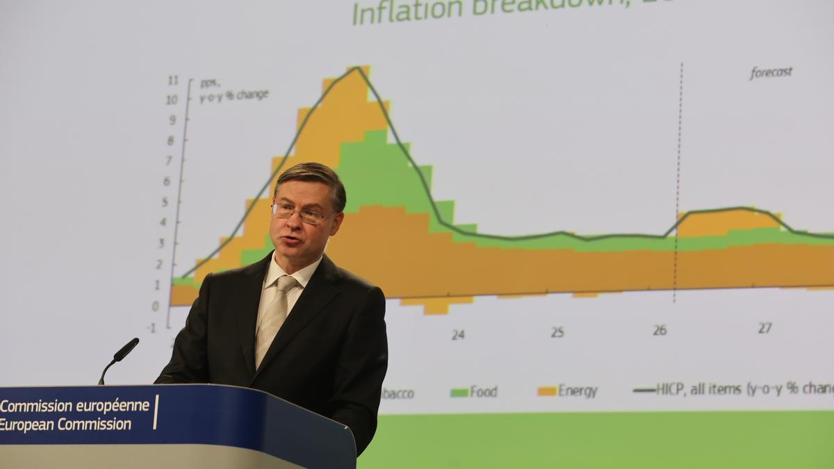 El comisario de Economía, Valdis Dombrovskis, este jueves en Bruselas.