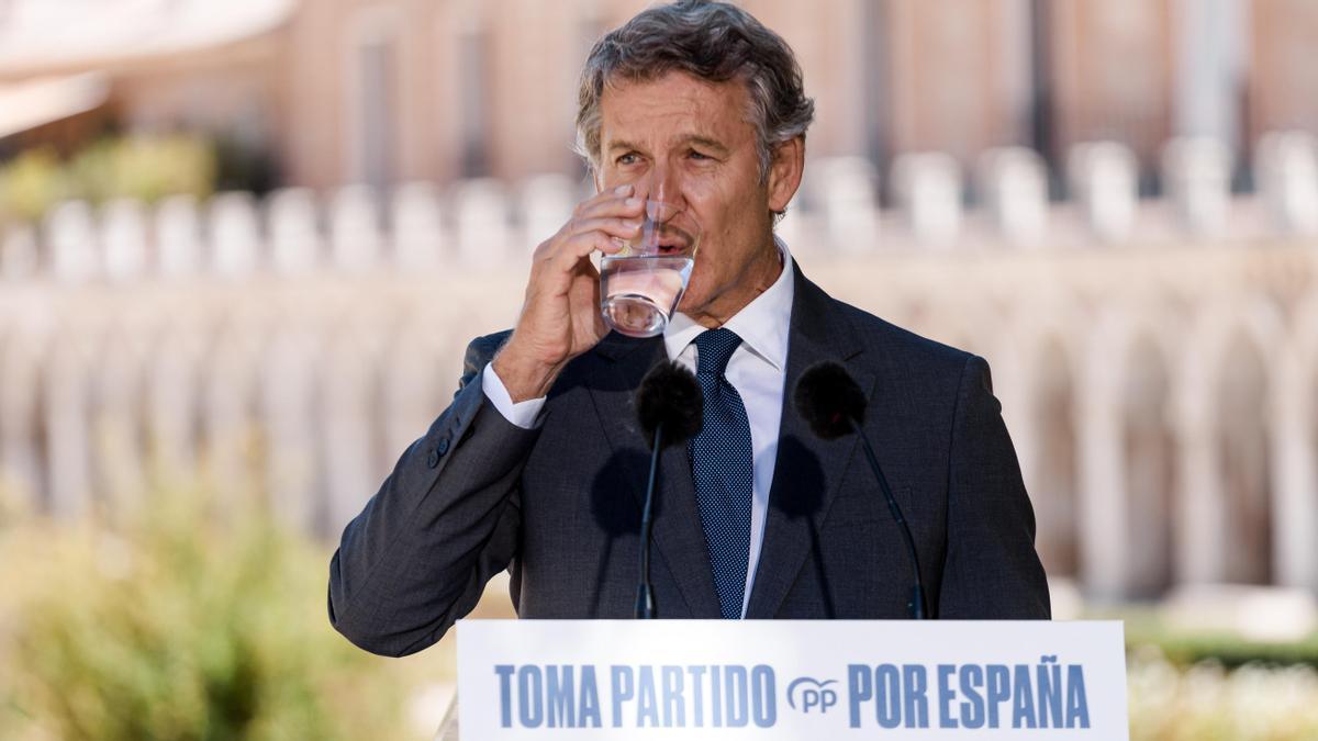 presidente del Partido Popular, Alberto Núñez Feijóo, durante una rueda de prensa, posterior a la reunión del Comité de Dirección del PP.