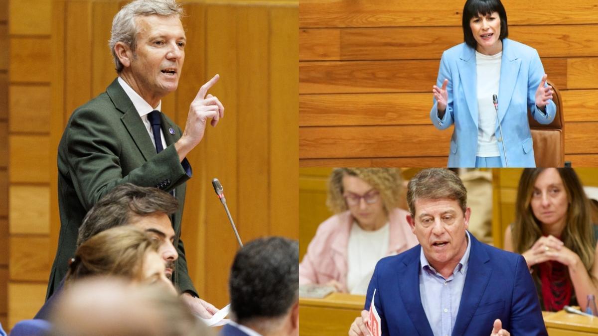 Alfonso Rueda (PPdeG), Ana pontón (BNG) y José Ramón Gómez Besteiro (PSdeG) durante la sesión de control de este 11 de junio.