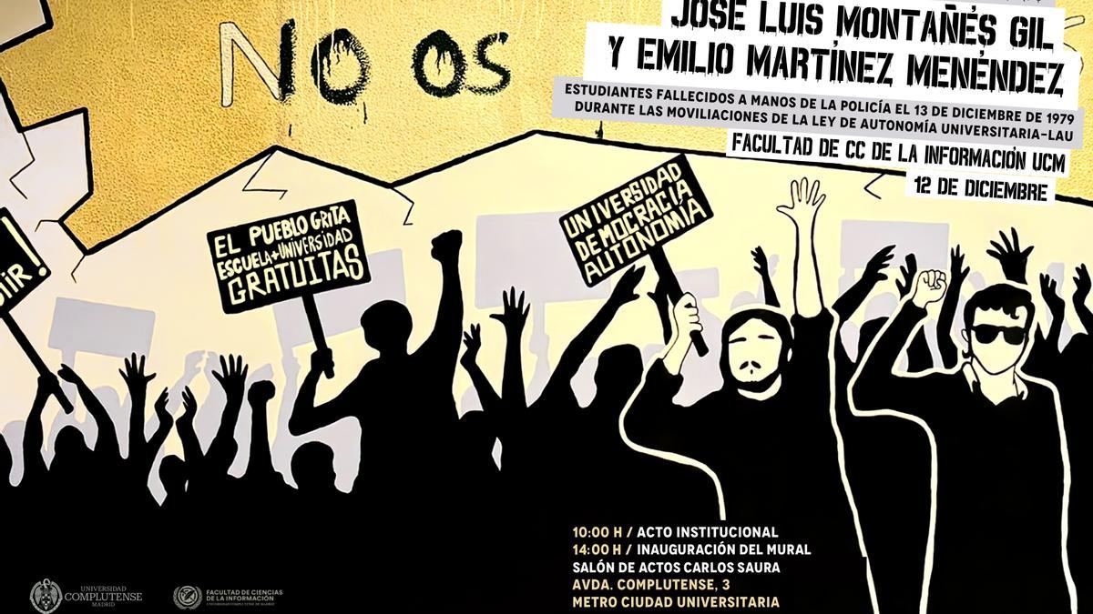 Cartel de la jornada en memoria de José Luis Montañés y Emilio Martínez en la Universidad Complutense de Madrid.