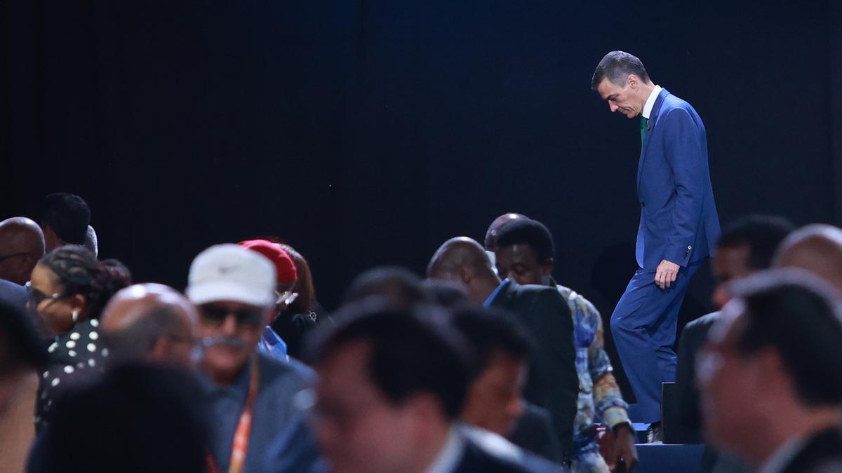 Pedro Sánchez durante la clausura de la IV Conferencia Internacional sobre la Financiación para el Desarrollo de la ONU.