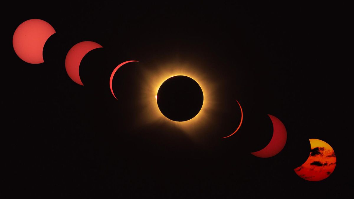 Fotomontaje del eclipse solar desde la Ermita Nuestra Señora de la Antigua en Alberite (Logroño), este miércoles.