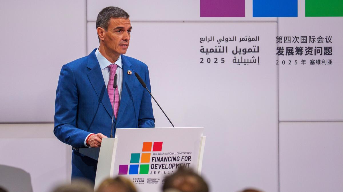 Sánchez, durante su intervención en la cumbre de la ONU sobre financiación al desarrollo en Sevilla
