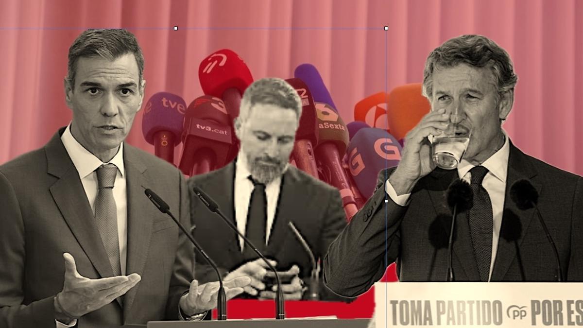 Pedro Sánchez, Santiago Abascal y Alberto Núñez Feijóo.