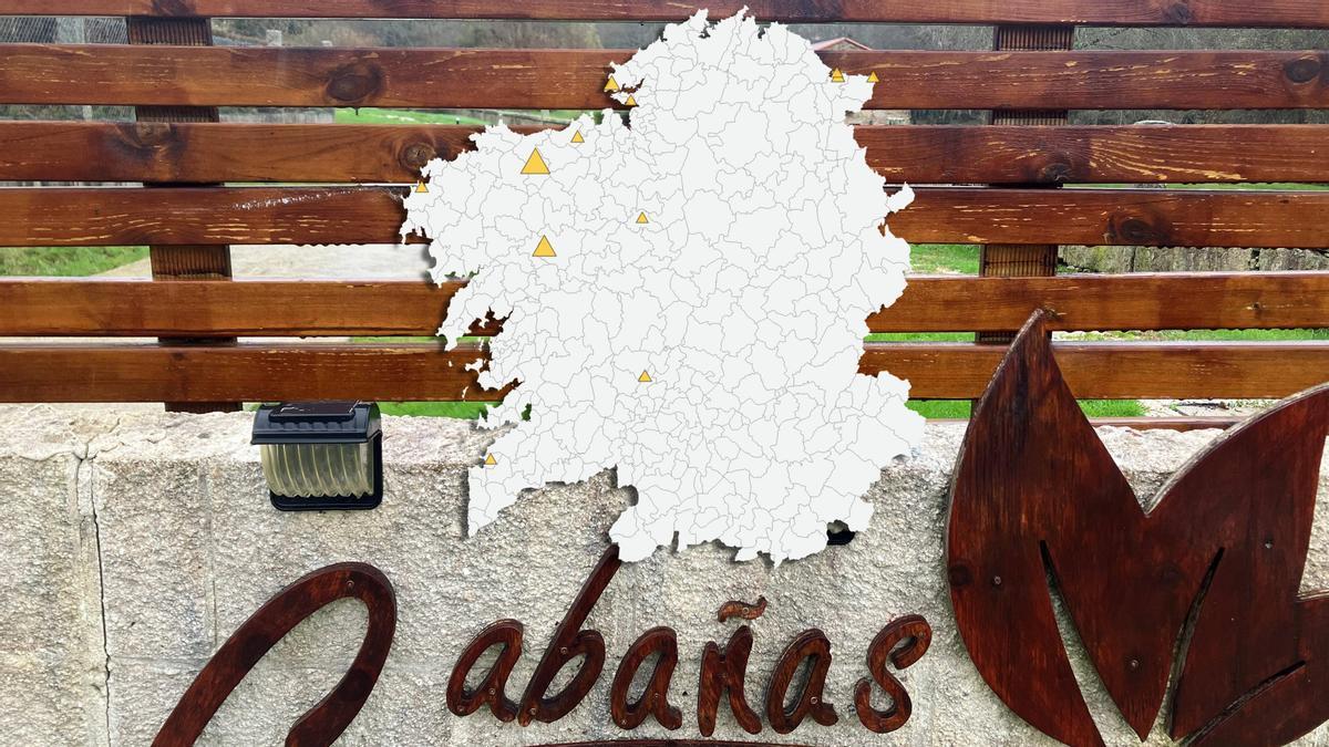 Mapa de Galicia con los complejos de cabañas aprobados en los últimos años.