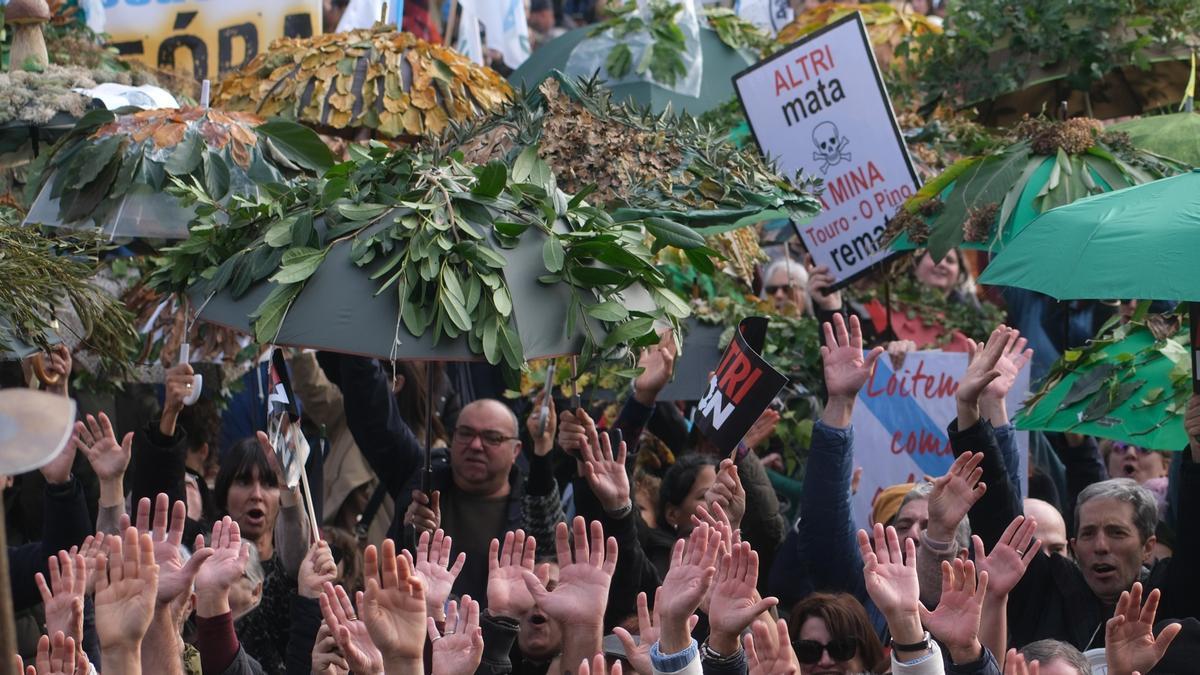 Manifestación contra el proyecto de Altri convocada por Ulloa Viva, Mina Touro-O Pino Non y PDRA en Santiago de Compostela.