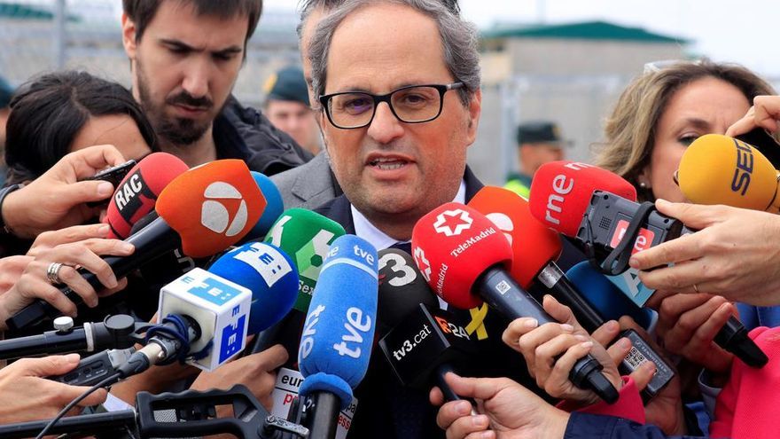 El president de la Generalitat de Cataluña, Quim Torra, en declaraciones a los medios tras su visita a los políticos independentistas presos en la prisión de Estremera.