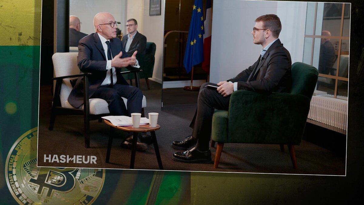 Éric Ciotti invitado por Hasheur, el influencer criptográfico más seguido de Francia, en un vídeo en YouTube.
