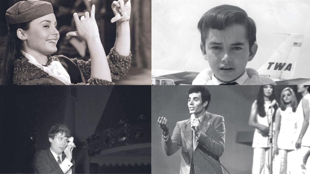 Rocío Dúrcal en Canción de juventud, 1962. Joselito en Roma, 1957, promocionando Saeta de un ruiseñor. Raphael en el Olympia de París,1967. Julio Iglesias interpreta Gwendoline en el Festival de Eurovisión de Ámsterdam, 1970.