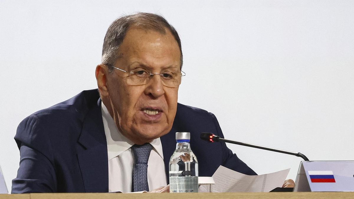 El ministro de Asuntos Exteriores ruso, Serguéi Lavrov, interviene en la inauguración de la XIII Reunión Internacional de Altos Representantes de Seguridad, celebrada en el Centro Nacional de Rusia en Moscú.
