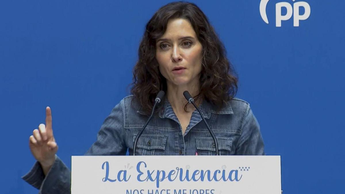 La presidenta madrileña, Isabel Díaz Ayuso, durante su intervención en la clausura de la II jornada intermunicipal del PP de Madrid.
