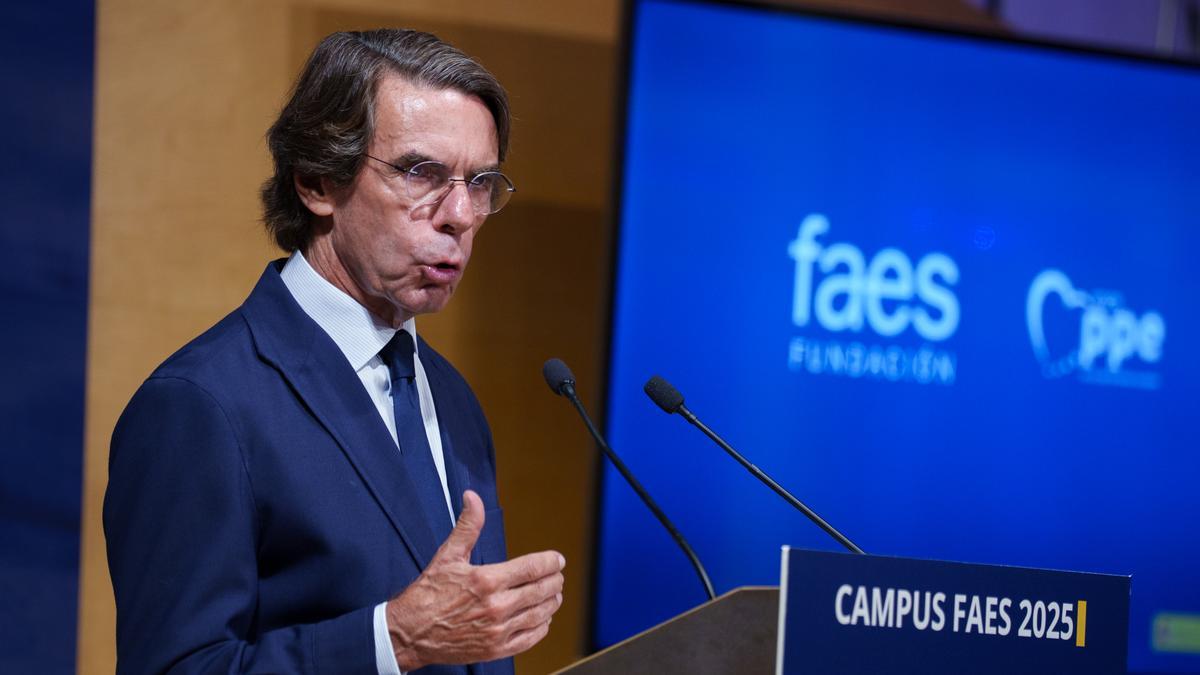 El expresidente del Gobierno, José María Aznar, durante la clausura del Campus FAES