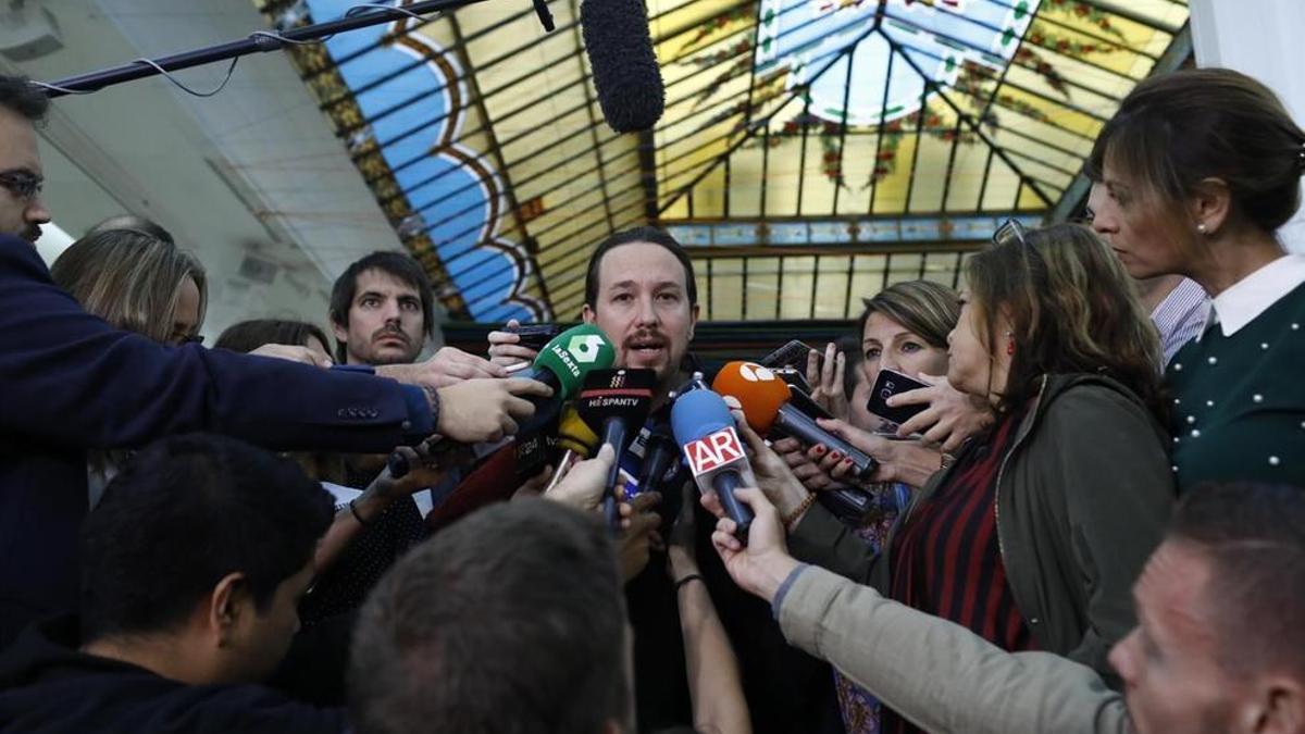 El secretario general de Podemos, Pablo Iglesias, este lunes.