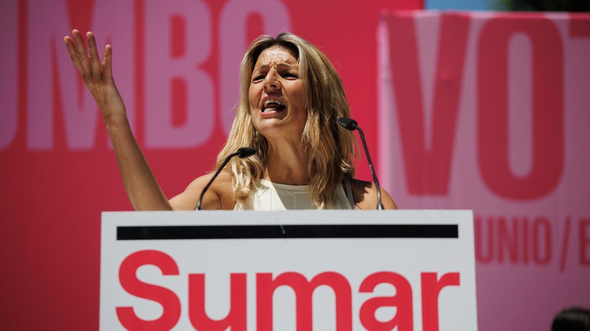 Yolanda Díaz durante un acto de Sumar.