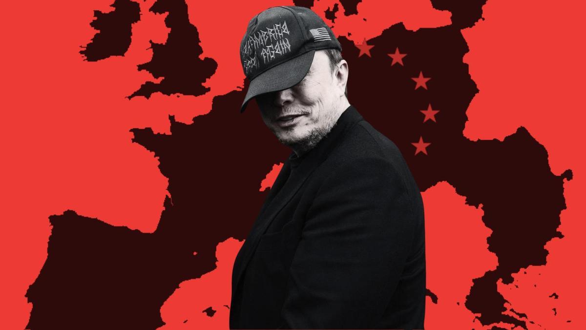 El multimillonario Elon Musk con un mapa de Europa de fondo.