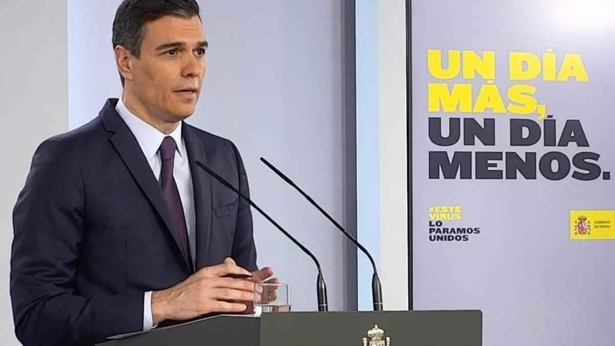 Pedro Sánchez durante su comparecencia este sábado en Moncloa.