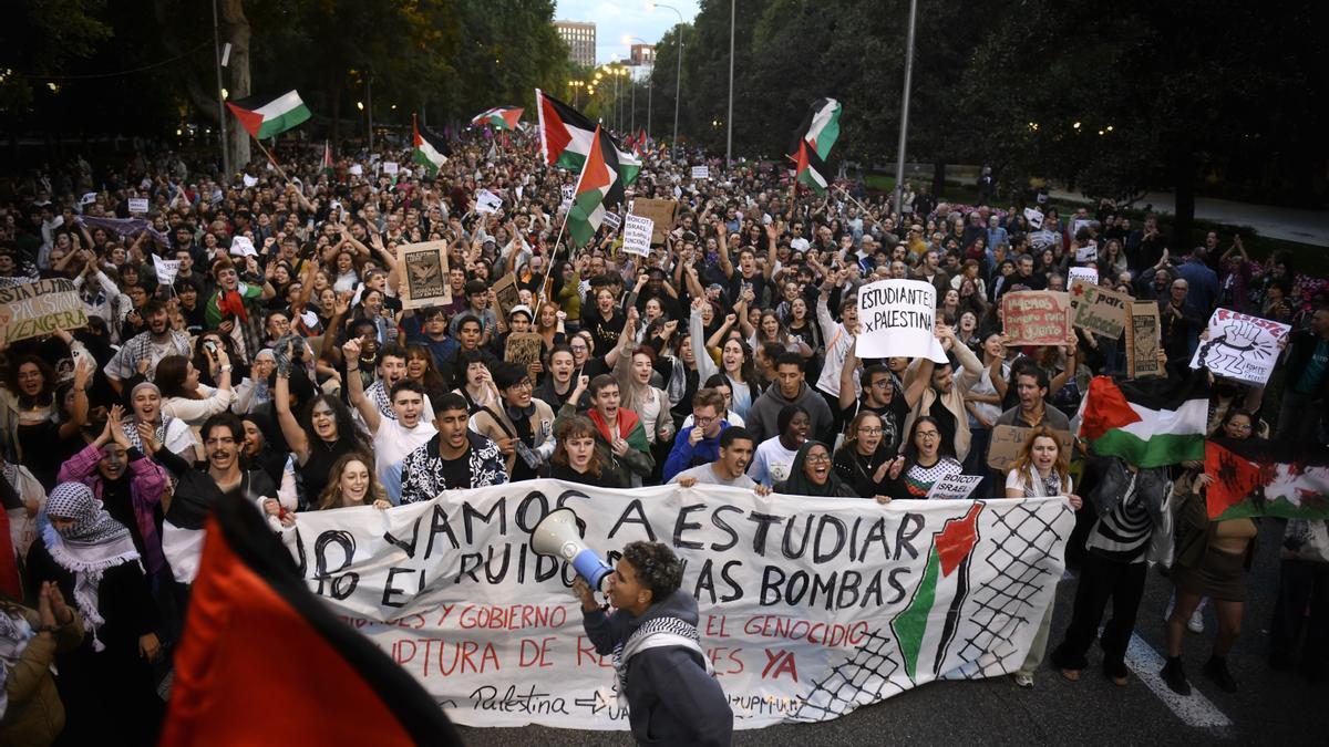 Decenas de personas durante una manifestación en apoyo a Palestina en Madrid.
