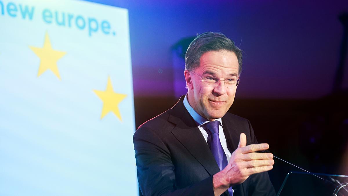 El Secretario General de la OTAN, Mark Rutte, en el Parlamento Europeo, en Bruselas, Bélgica.