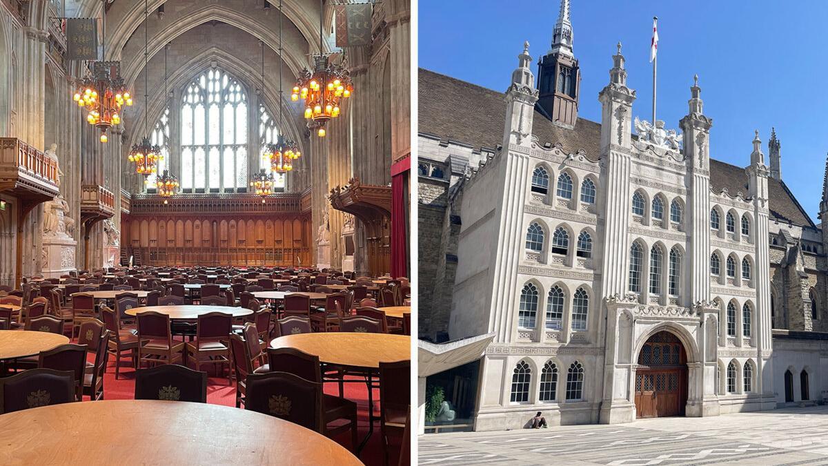 El gran salón del Guildhall, el ayuntamiento de la City, donde se celebran las reuniones municipales llamadas “cursos”, el 14 de mayo de 2025.