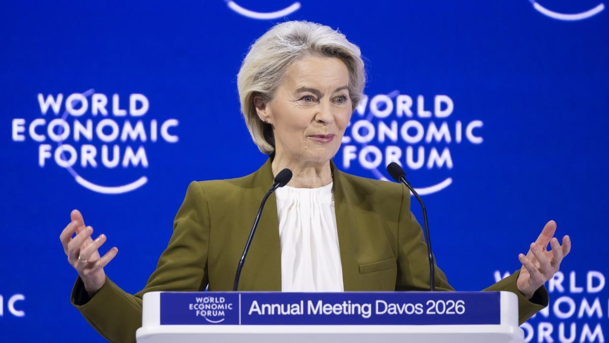 La presidenta de la Comisión Europea, Ursula von der Leyen, en la 56.ª reunión anual del Foro Económico Mundial (FEM) en Davos, Suiza.